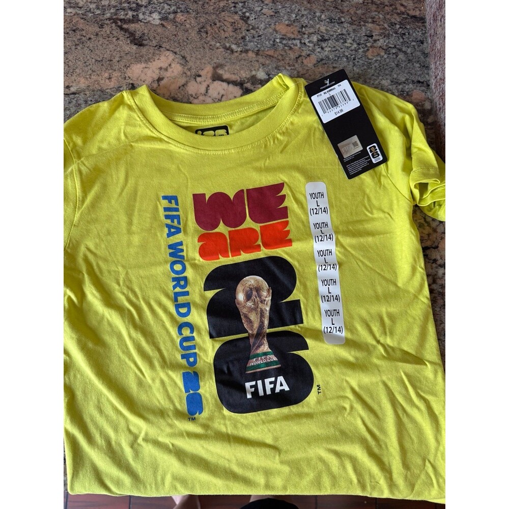 Official FIFA Soccer Graphic T-Shirt "WE ARE 26" Unisex Youth - Lime Yellow -NEW